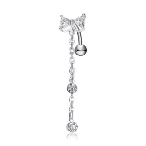 Kinsing 14G Reverse Dangle Bow Belly Button Ring Surgical Steel Bow Navel Ring for Women Body Piercing Jewelry