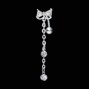 Kinsing 14G Reverse Dangle Bow Belly Button Ring Surgical Steel Bow Navel Ring for Women Body Piercing Jewelry