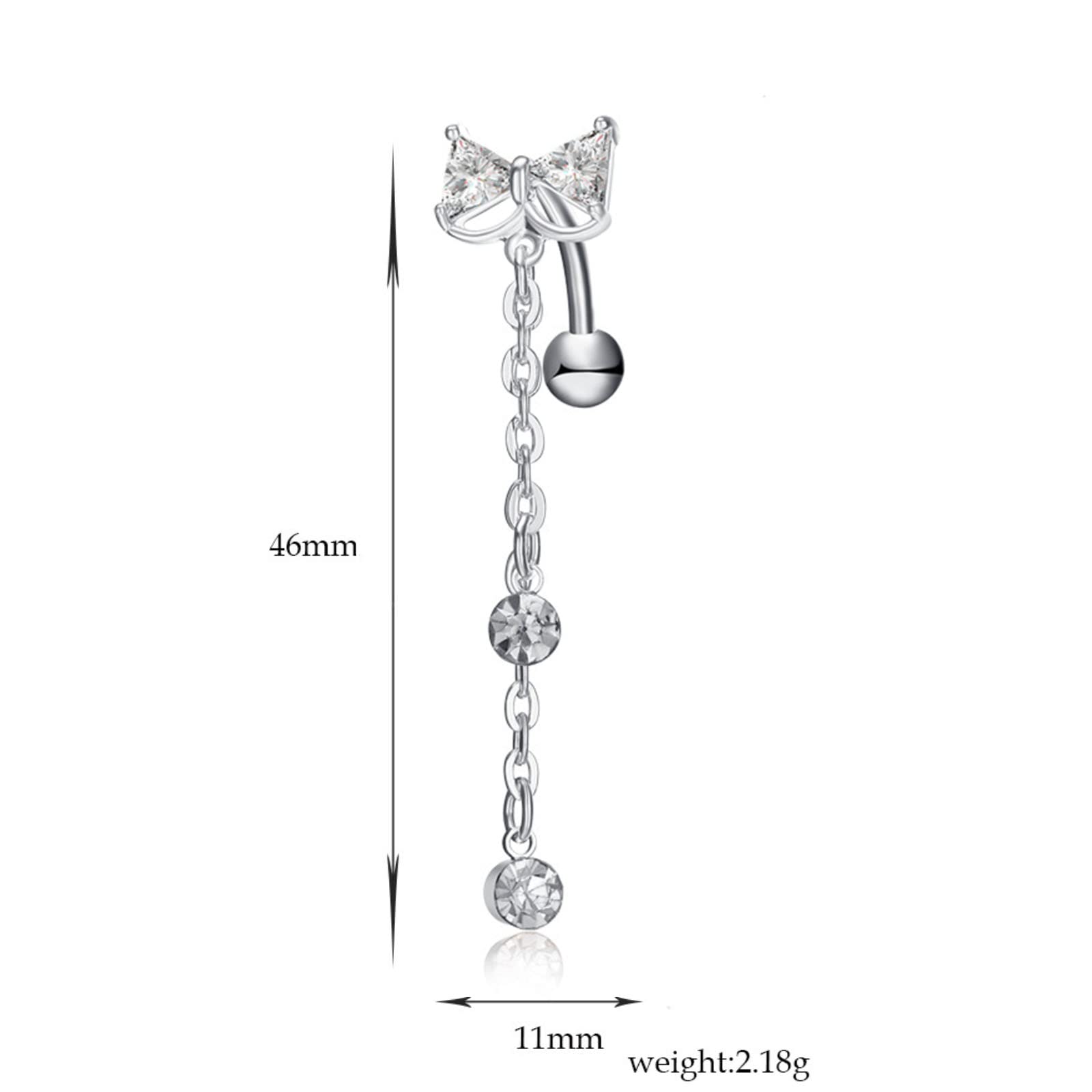 Kinsing 14G Reverse Dangle Bow Belly Button Ring Surgical Steel Bow Navel Ring for Women Body Piercing Jewelry