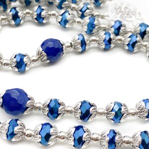 Nazareth Store Deep Blue Crystal Beads Rosary Blue Agate Glory Stone Beaded Necklace Miraculous Medal & Cross Crucifix Religious Rosaries Collection