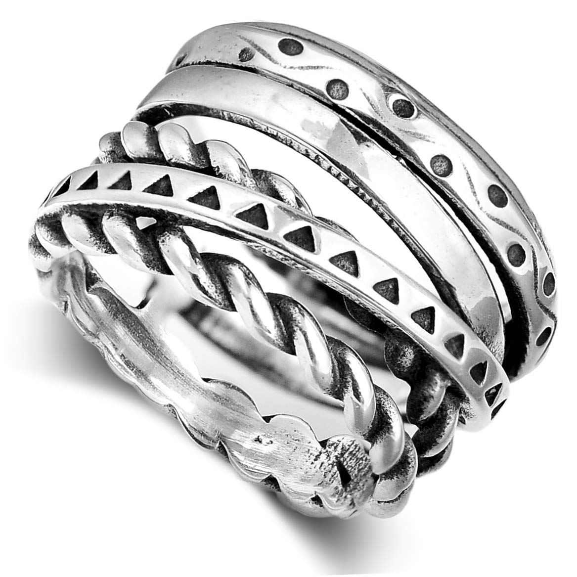 Sterling Silver Ring for Women Statement Wide Band Boho Engraved