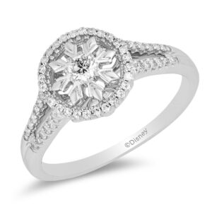 Jewelili Enchanted Disney Fine Jewelry 10K White Gold 1/4 Cttw Diamond Elsa Promise Ring Size 7