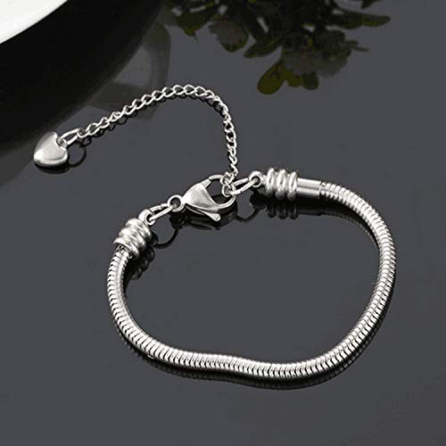 KunBead Heart Lobster Clasp Snake Chain Charm Adjustable Bracelets Compatible with Pandora Charms for Jewelry Making-6.7''