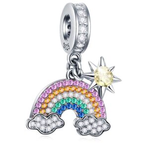 meet the rainbow after rain sunshine cloud rainbow charm, pendant beads, 925 sterling silver charms with multicolor cz stones compatible with pandora bracelet, gifts for women/wife/mother/sister