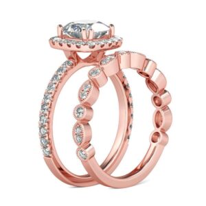 Jeulia 2.65 Carat Sterling Silver Ring Set Halo Cushion Cut Engagement Anniversary Wedding Band Ring Set with Jewelry Gift Box for Women (Rose Gold, 9)