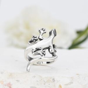 AeraVida Unique Long Tail Gecko-Lizard Wrap .925 Sterling Silver Ring,Adorable Wedding Rings For Women,Chic Comfort Fit Silver Rings for Women,Statement Fashion, 8 UK, Silver