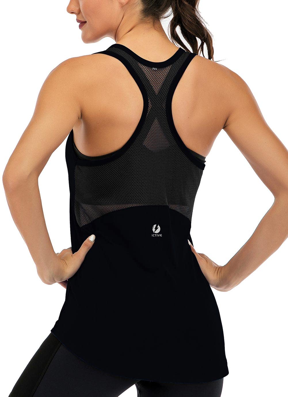 ICTIVE Women's Mesh Racerback Tank Top, Sleeveless Yoga & Workout Activewear Black L