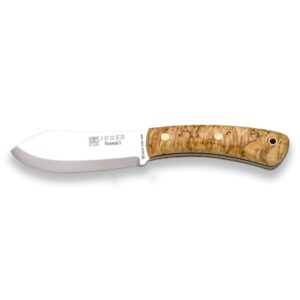 joker knife nessmuk s cl132, birch handle, 4.3 in. blade sandvik 14c28n, brown leather sheath, tool for fishing, hunting, camping and hiking