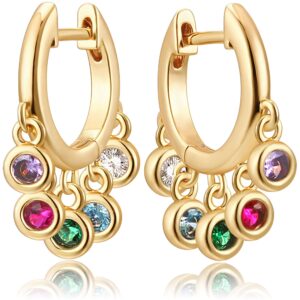 mevecco gold colorful cz tassel huggie hoop earrings 18k gold plated dainty small multicolor cz tassel dangle drop huggy sleeper earrings for women for her