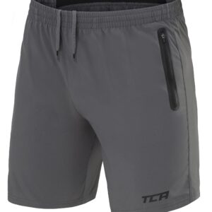 TCA Elite Tech Gym Shorts Men Athletic Shorts Sports Workout Running Shorts for Men with Zipper Pockets - Asphalt, Medium