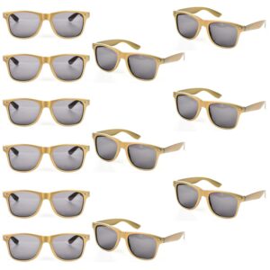 jyzobjhb 12 pcs wholesale neon color party sunglasses 80’s retro sunglass bulk for kids adults 100％ uv protection (12 gold)