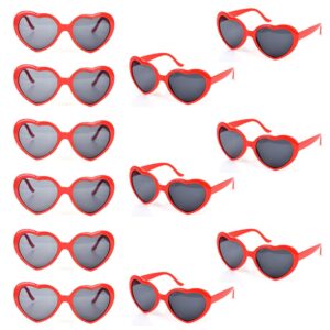 jyzobjhb party sunglasses heart shape party favors supplies eyewear for kids adults unisex pack of 12 pieces uv protection neon color 80's bulk (12 red)