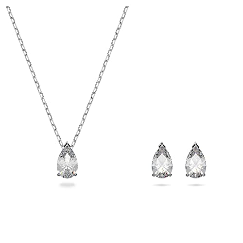 SWAROVSKI Stilla Attract Jewelry Set, Pendant Necklace and Stud Earrings with Sparkling Clear Drop-Shaped Crystals on a Rhodium Finish Setting, Part of the Stilla Attract Collection