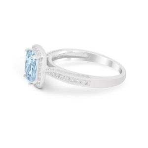 Blue Apple Co. Simulated Aquamarine Cubic Zirconia Size-10 Art Deco Vintage Emerald Cut Wedding Engagement Ring Round Simulated Cubic Zirconia 925 Sterling Silver