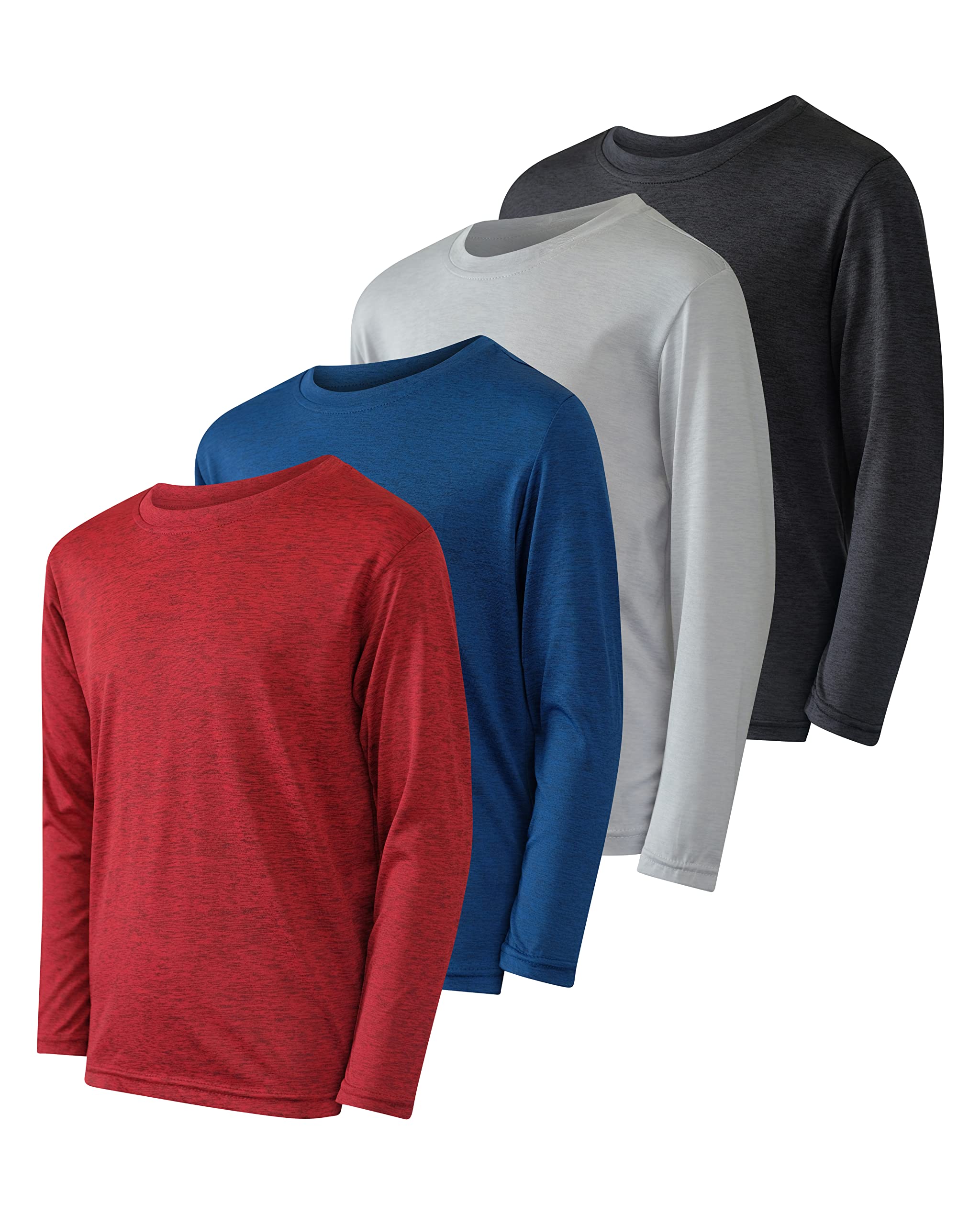 4 Pack:Boys Youth Active Wear Athletic Quick Dry-Fit Moisture Wicking Performance Basketball Gym Essentials Sport Long Sleeve Crew Undershirt Tee Top Top-Set 3, Medium