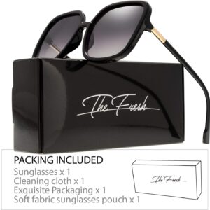 The Fresh Women's Oversized Square Jackie O Hybrid Butterfly Fashion Sunglasses - Exquisite Packaging (730003- Black, Gradient Black)