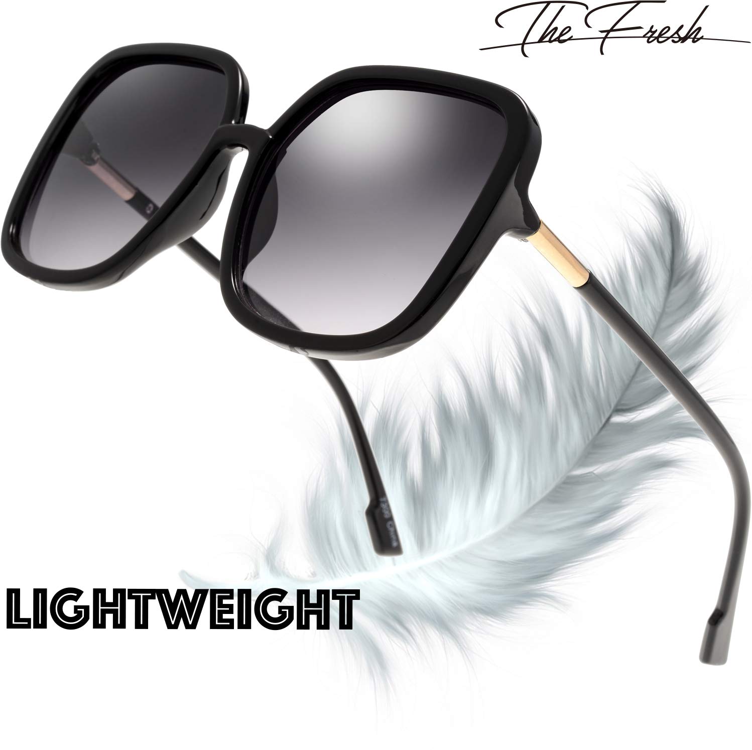 The Fresh Women's Oversized Square Jackie O Hybrid Butterfly Fashion Sunglasses - Exquisite Packaging (730003- Black, Gradient Black)