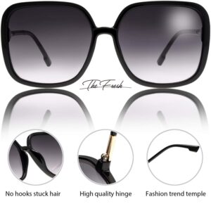 The Fresh Women's Oversized Square Jackie O Hybrid Butterfly Fashion Sunglasses - Exquisite Packaging (730003- Black, Gradient Black)