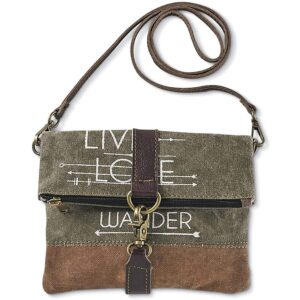 SAGEFINDS Live Love Wander Upcycled Canvas Crossbody Bag | Earth Friendly Materials | Shoulder Purse | Small Clutch | Fold-Over Zip Top | 22” Detachable Strap