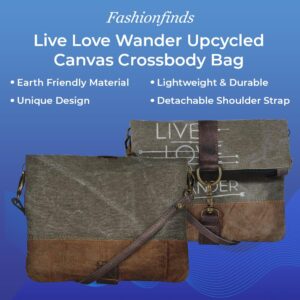 SAGEFINDS Live Love Wander Upcycled Canvas Crossbody Bag | Earth Friendly Materials | Shoulder Purse | Small Clutch | Fold-Over Zip Top | 22” Detachable Strap