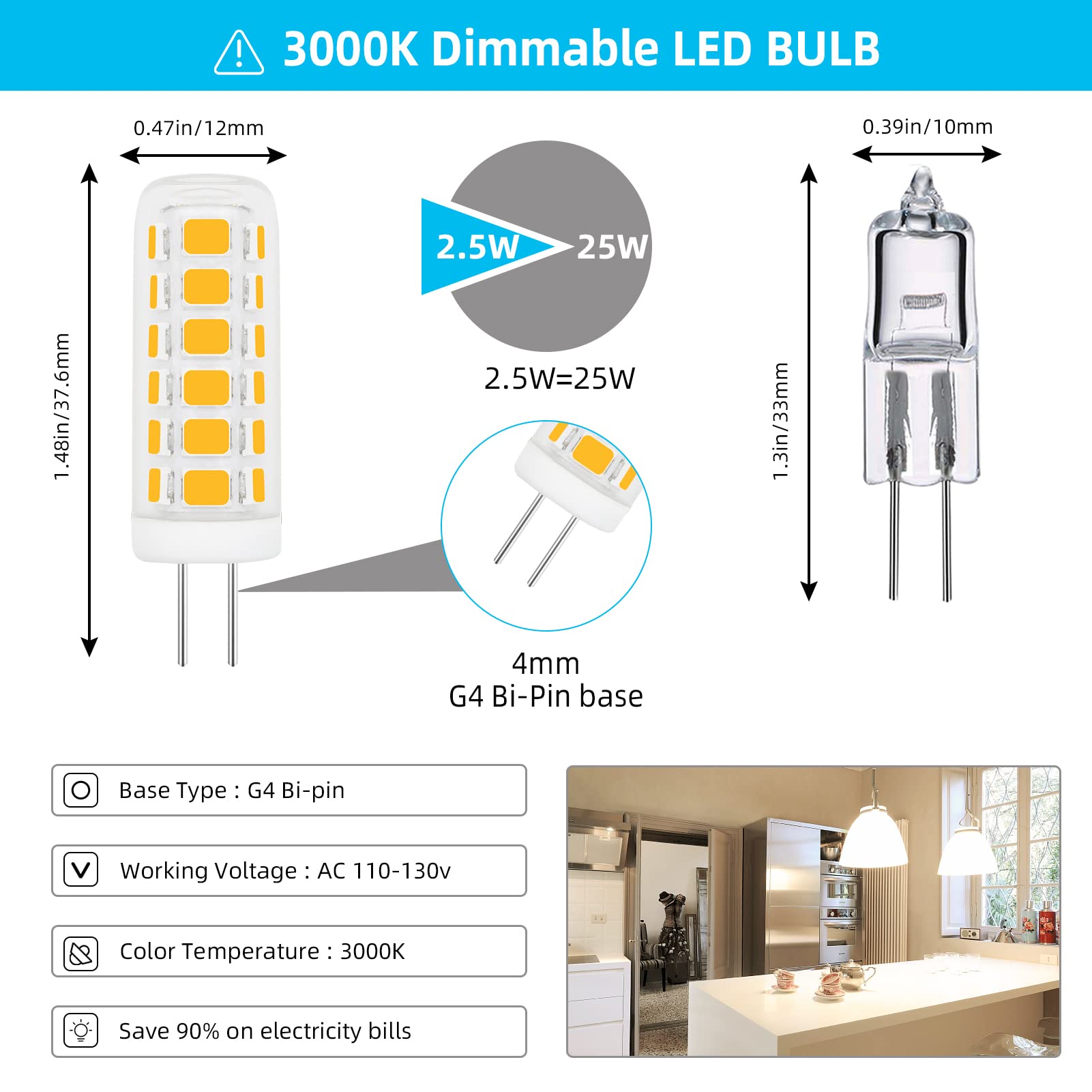 TZHILAN G4 LED Light Bulb 120V Dimmable, Brighter with Glass Cover, 2.5W Bi Pin Base Mini Lamp Warm White 3000k Equivalent 25W Halogen Bulb Replacement Pack of 5