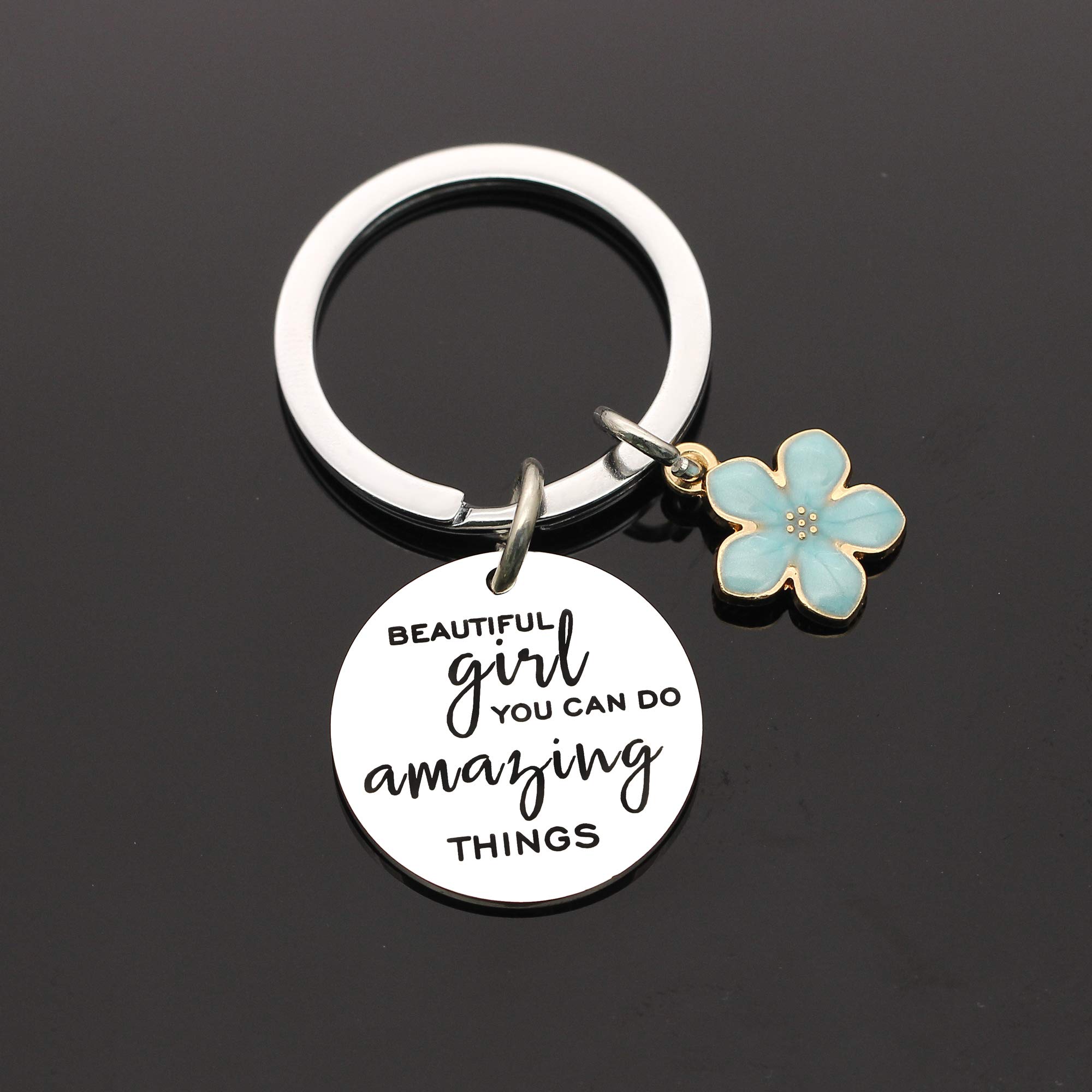 "Beautiful Girl You Can Do Amazing Things" Inspirational Keychain Keyring Birthday Graduation Christmas Gifts for Girl Women (Silver)