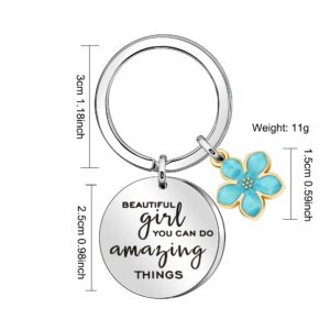 "Beautiful Girl You Can Do Amazing Things" Inspirational Keychain Keyring Birthday Graduation Christmas Gifts for Girl Women (Silver)