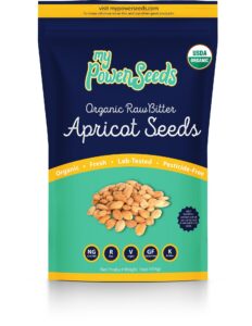 my power seeds organic raw bitter apricot seeds i non-gmo, vegan, gluten free, raw, and source of vitamins & minerals i rich in vitamin e, omega 3, and more! i (apricot seeds, 1lb bag)