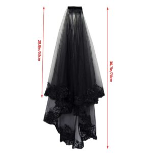 jiebor Black Lace Veil Bridal Wedding Veils Halloween Veil With Comb and Gloves