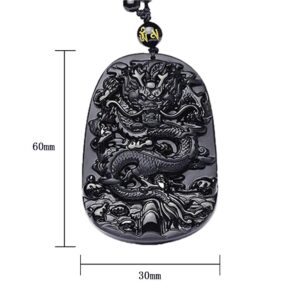 KIOMOY Natural obsidian brave pendant, safe clasp, dragon and phoenix necklace, carved stone Chinese dragon stele, unicorn Kylin pendant (Dragon)