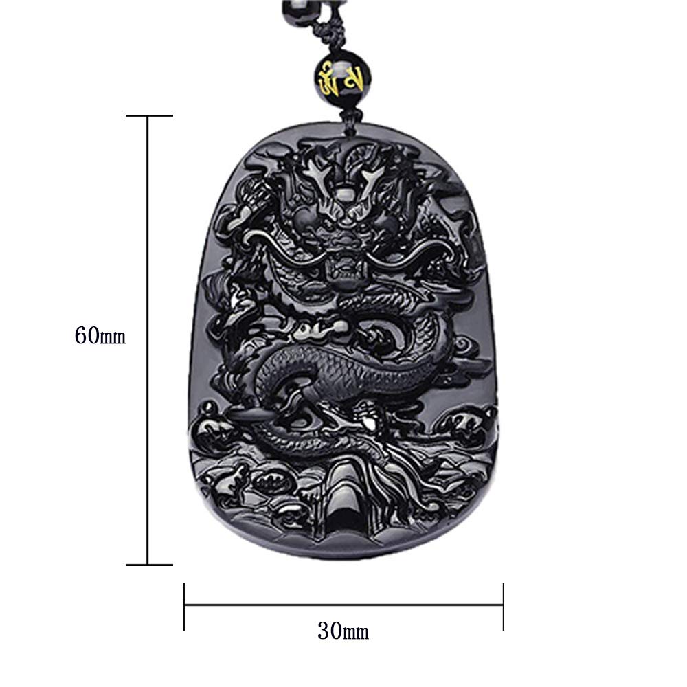 KIOMOY Natural obsidian brave pendant, safe clasp, dragon and phoenix necklace, carved stone Chinese dragon stele, unicorn Kylin pendant (Dragon)