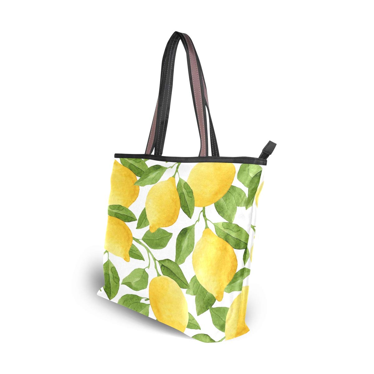 Lemon Large Tote Bags Yellow Lime Tree Women Spring Date Handbags with Zipper Shopper Bag for Best Mom White Elephant Gifts