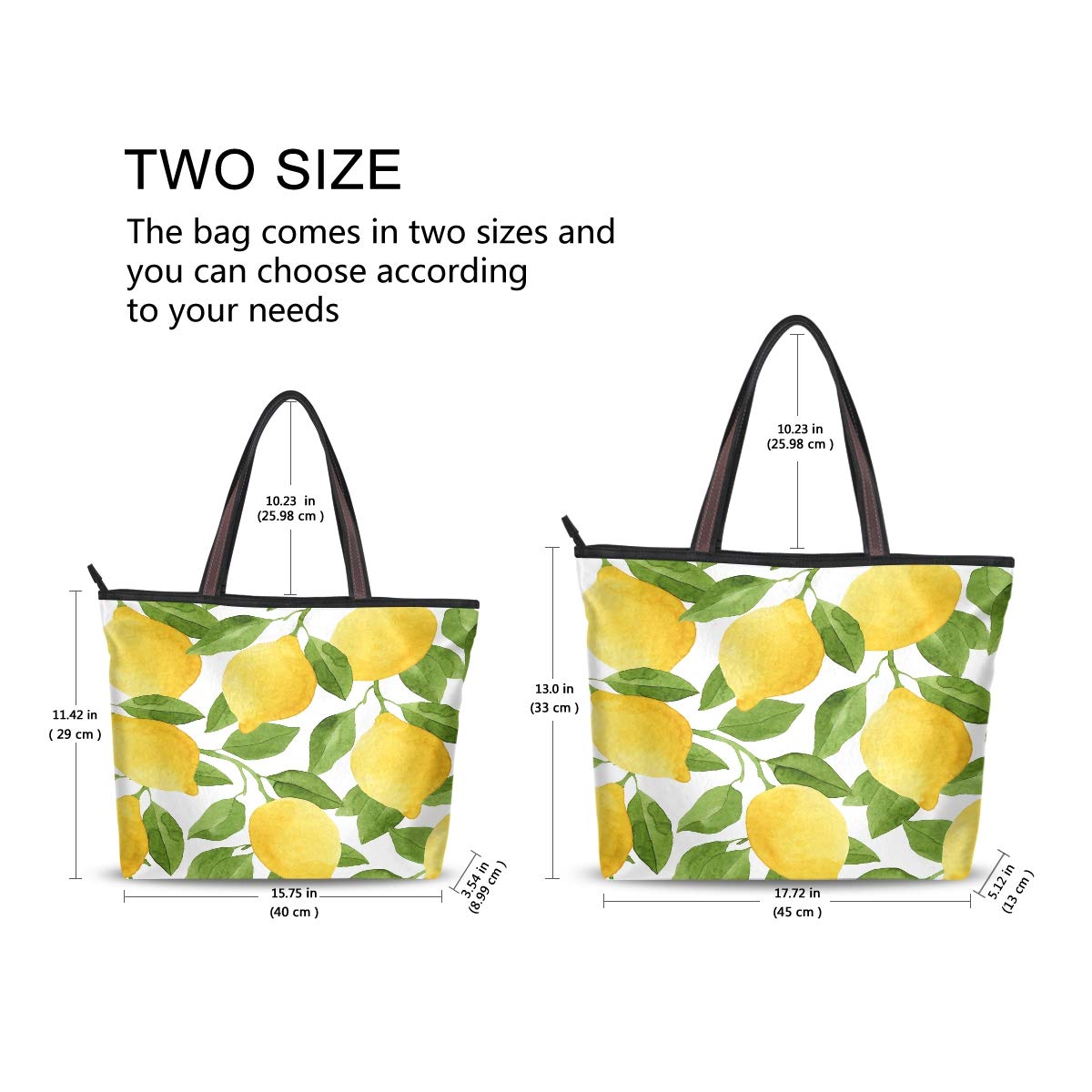 Lemon Large Tote Bags Yellow Lime Tree Women Spring Date Handbags with Zipper Shopper Bag for Best Mom White Elephant Gifts