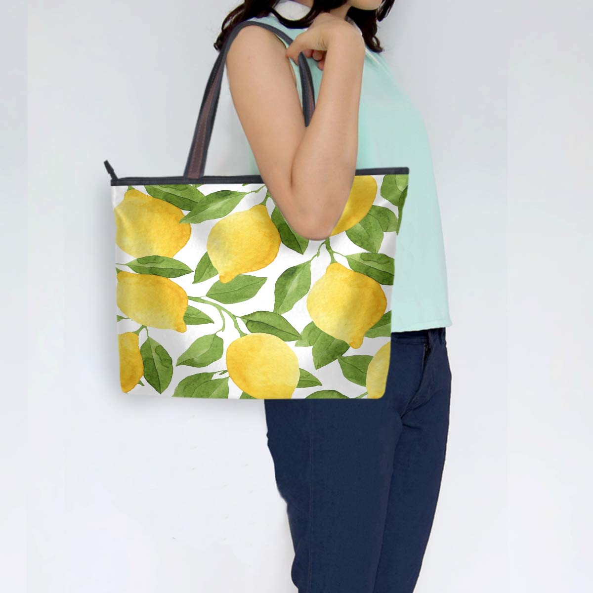 Lemon Large Tote Bags Yellow Lime Tree Women Spring Date Handbags with Zipper Shopper Bag for Best Mom White Elephant Gifts