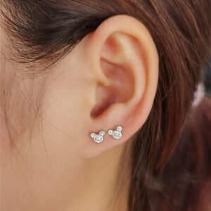 Tiny Cute Mouse Stud Sterling Silver Earrings for Women Girls Gold Plated Cubic Zirconia Mini Small 20g Barbell Ball Studs Cartilage Tragus 4 mm Bead Screw Back Piercing Body Jewelry (Silver)