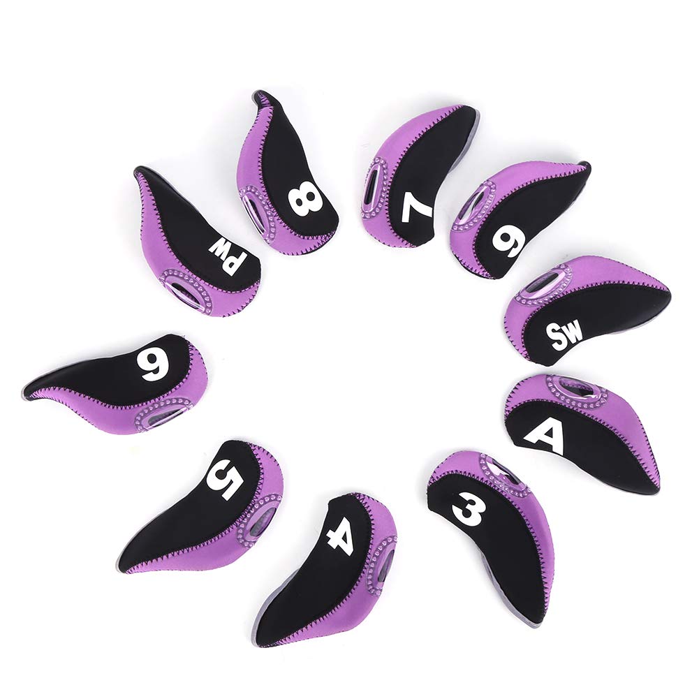 10PCS Iron Club Putter Head Covers Headcover Set Neoprene Black Number Convenient Universal Headcover Accessory