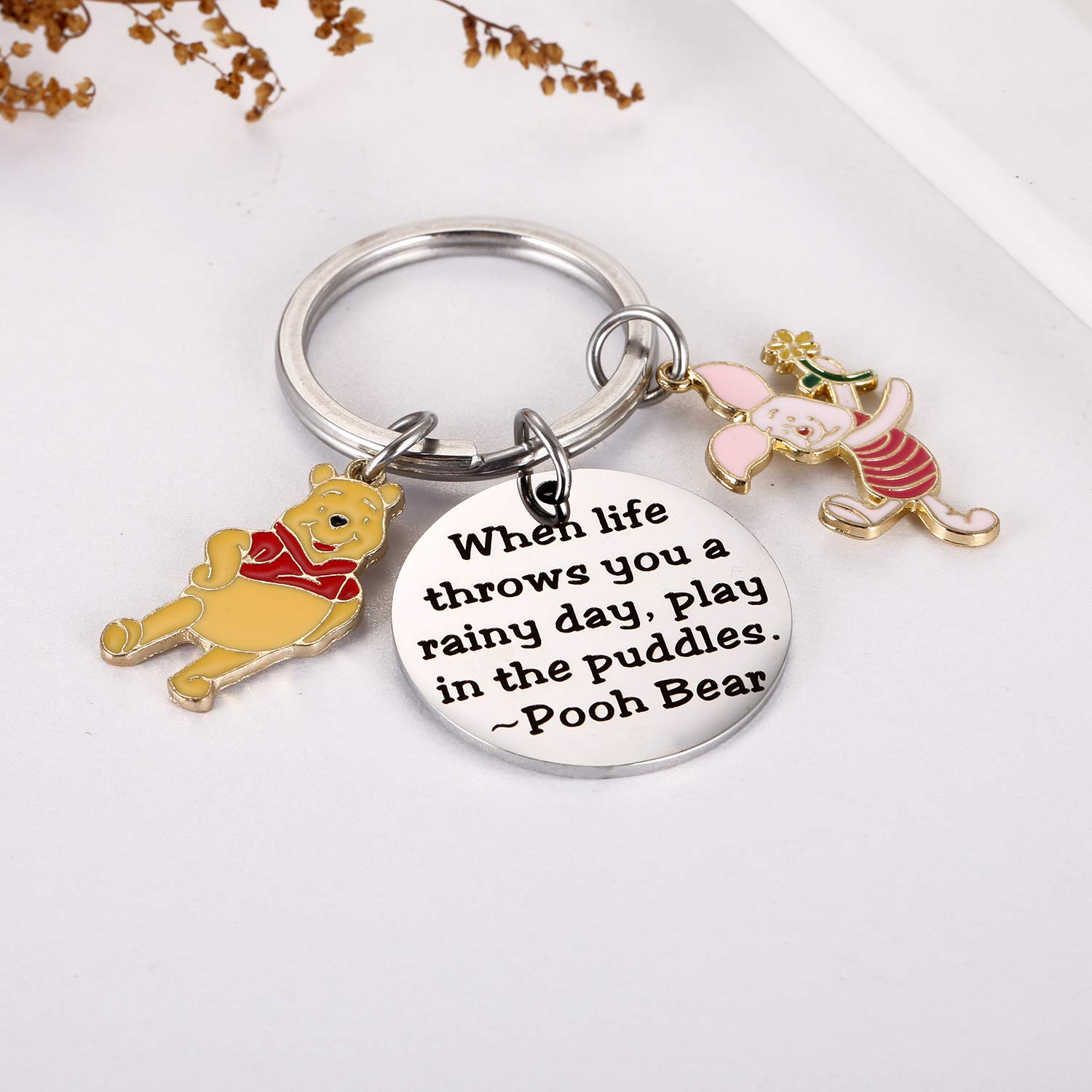 Pooh Bear Piglet Keychain Decor Party Suppiles - When Life Throws You a Rainy Day, Play in The Puddles Inspirational Gifts