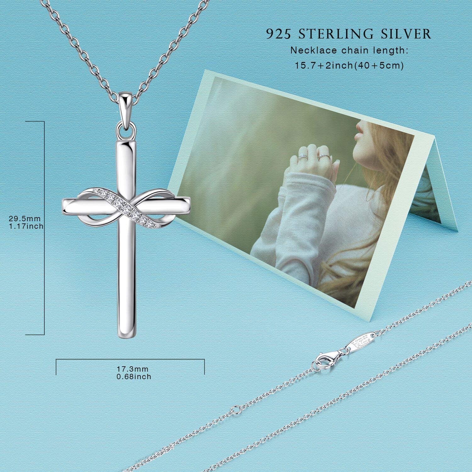 AmorAime 925 Sterling Silver Cross Necklace for Women Infinity Necklace Cross Jewelry for Festival, Vacation or Holiday