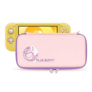 geekshare cute plug bunny case compatible with nintendo switch lite - portable slim travel carrying case fit switch lite & game accessories - with a removable wrist strap