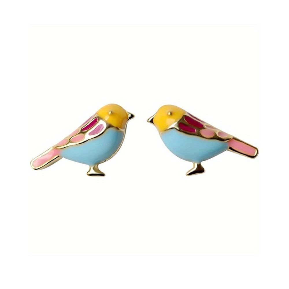 Cute Bird Stud Earrings for Women Girls 925 Sterling Silver Gold Plated Tiny Small Animal Pet Enameled Blue Yellow Pink Feather Birds Tragus Post Nickel Free Piercing Ear Jewelry Dainty Gifts Halloween Christmas