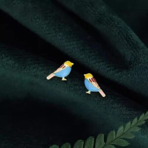 Cute Bird Stud Earrings for Women Girls 925 Sterling Silver Gold Plated Tiny Small Animal Pet Enameled Blue Yellow Pink Feather Birds Tragus Post Nickel Free Piercing Ear Jewelry Dainty Gifts Halloween Christmas