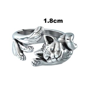 MenglisishiYsRL Exquisite Jewelry Ring Love Rings Vintage Unisex Sleeping Cats Silver Plated Opening Finger Ring Jewelry Gift Wedding Band Best Gifts for Love with Valentine's Day - Silver Black