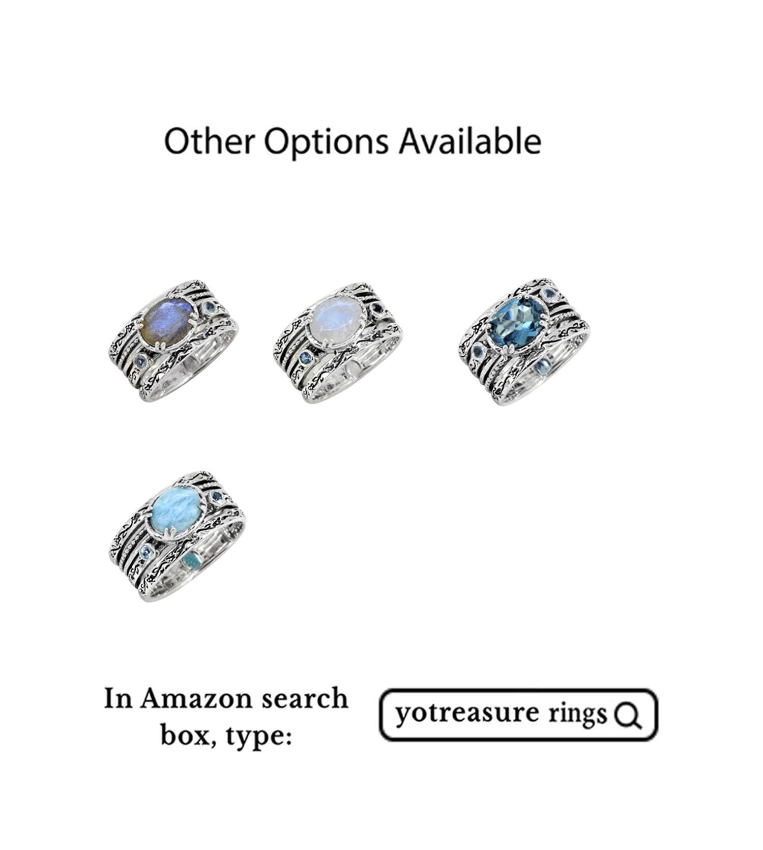 YoTreasure Larimar Swiss Blue Topaz 925 Sterling Silver Antique Three Stone Ring