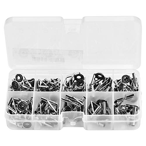 Demeras 80Pcs Fishing Rod Guides Fishing Rod Tip Repair Kit Leo Fishing Rod Rings Tips Set in 10 Sizes Replacement Accessory