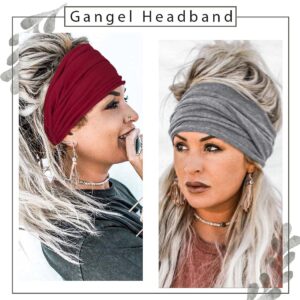 Gangel Boho Headbands Fabric Knotted Turban Head Wraps Wide Hair Scarf Cotton Yoga Running Hair Accessories for Women (Pack of 4) (Adorable)