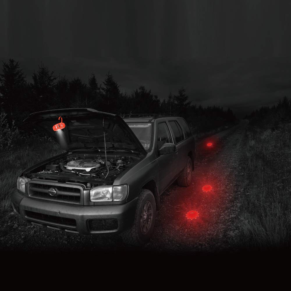 Ecoangel USB Rechargeable LED Road Flares Emergency Lights-Roadside Warning Car Safety Beacon Flashing Disc Flare Kit with Magnetic Base for Vehicles & Boat | 3 Beacon Disc Pack