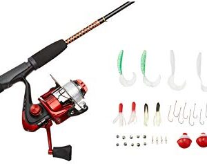 Ugly Stik 5’ Complete Spinning Kit Fishing Rod and Reel Spinning Combo, Ugly Tech Construction with Clear Tip Design, 5’ 2-Piece Rod, Red