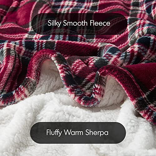 DEGREES OF COMFORT Original Sherpa Wearable Blanket Hoodie, Oversized Hooded Sweatshirt Blankets, One Big Size Fits All, 38x32 Red Plaid