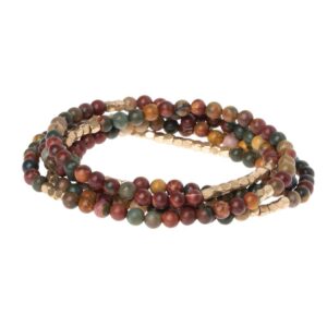 scout curated wears - women's stone wrap bracelet & necklace - majestic jasper/gold - stone of serenity