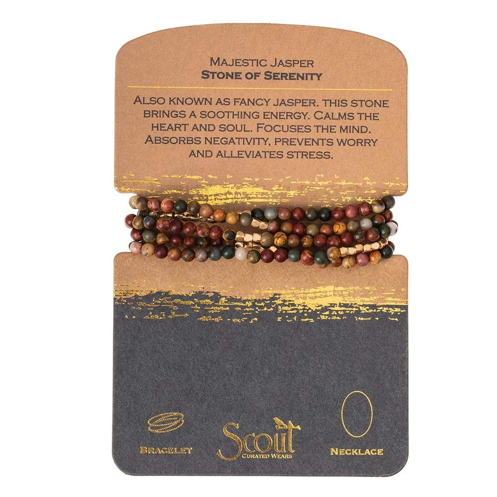 Scout Curated Wears - Women's Stone Wrap Bracelet & Necklace - Majestic Jasper/Gold - Stone of Serenity